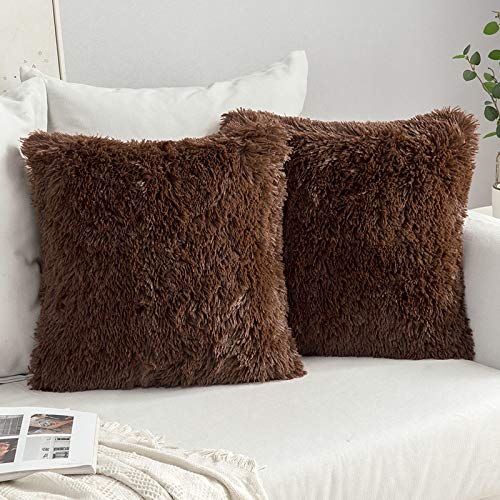 MIULEE Juego de 2 Cojines Pelo Protectores Faux Fur Throw Funda de cojín Deluxe Home Decorativo Cuadrados y Suaves Cojines PeloPara la Hogar Sofá Cama del 45x45cm Chocolate