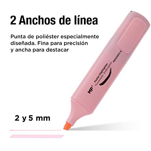 MP - Subrayadores Pastel, Punta Biselada - Estuche 6 Marcadores Multicolor