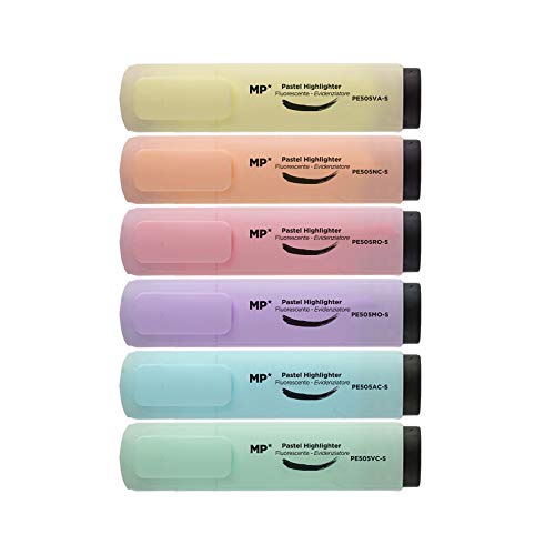 MP - Subrayadores Pastel, Punta Biselada - Estuche 6 Marcadores Multicolor