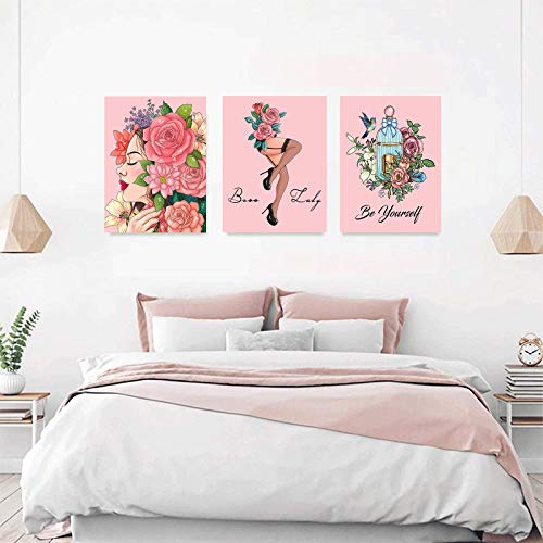 MWOOT 6 Piezas Arte Moda Dormitorio Mujeres Póster Lienzo, Decoración Pared Habitación Maquillaje Niñas Impresión Imágenes, SIN MARCO Rosa Póster Citas Inspiradoras 8"X 10"/20X25CM