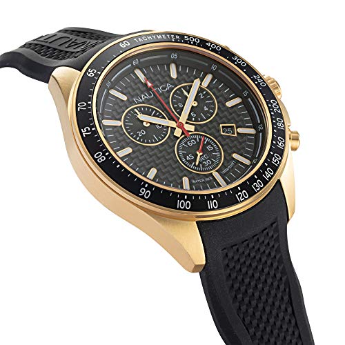 Nautica Men's Stainless Steel Quartz Silicone Strap, Black, 22 Casual Watch (Model: NAPOBS110)
