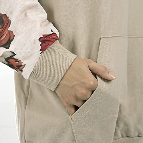 Niwicee Mujer Sudadera con Capucha Manga Larga Sweatshirt Elegant Estampado Floral Hoodie con Bolsillo Casual Otoño Primavera Mujer Tops (marrón, M)