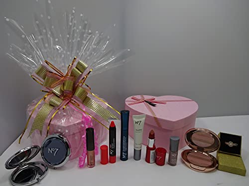 No7 & Seventeen Must Have Beauty Collection cesta de regalo envuelta en bolsa de maquillaje transparente, cesta de regalo para ella