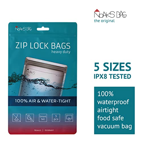Noaks Bag Smart Set | 5 Piezas (1 x XS / 2 x S / 2 x M) | Bolsa Seca - Embalaje Protector - Bolsa enstanca | 100% Impermeable hasta 10 m - protección contra olores - apropiado para Alimentos