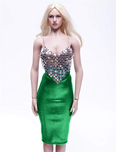 OBEST 1 1/6 Muñeca Sexy Vestido Cadena de Metal Colgante en la Parte Superior del Pecho V Traje de Falda Ajustada a la Cadera para PHICEN（No Contiene el Cuerpo）