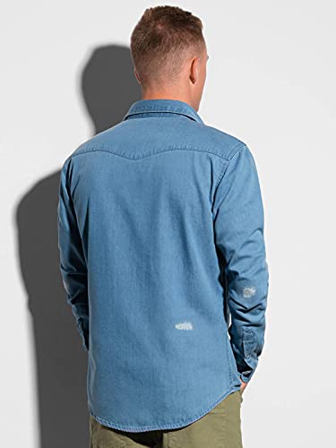 Ombre Camisa de Manga Larga para Hombre Elegante Clásica Formal Casual de Buen Ajuste Slim Fit Ajustada 100% algodón S-XXL (S, Azul 3)