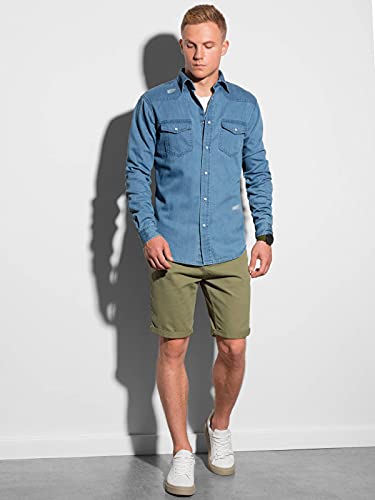 Ombre Camisa de Manga Larga para Hombre Elegante Clásica Formal Casual de Buen Ajuste Slim Fit Ajustada 100% algodón S-XXL (S, Azul 3)