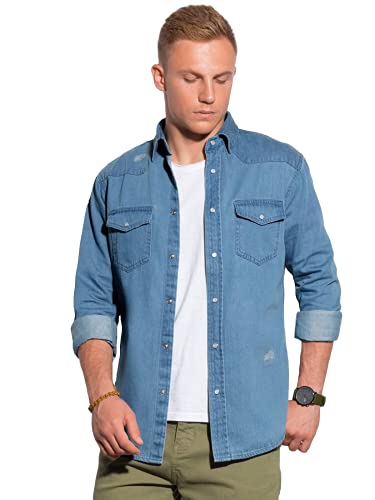 Ombre Camisa de Manga Larga para Hombre Elegante Clásica Formal Casual de Buen Ajuste Slim Fit Ajustada 100% algodón S-XXL (S, Azul 3)