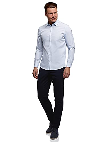 oodji Ultra Hombre Pantalones Ajustados con Pinzas, Azul, 38