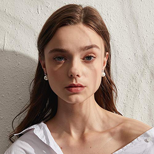 Pendientes de perlas de plata, pendientes de perlas para mujer Pendientes de perlas de plata esterlina para mujer Pendientes de perlas de diamantes con circonita cúbica Pendientes de perlas mujer