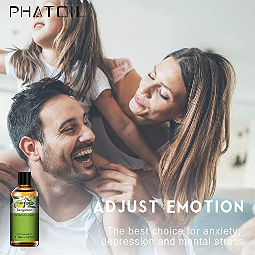 PHATOIL Aceites Esenciale de Bergamota 100 ml, 100% Naturales Puros, Aceite Esencial de Aromaterapia de Grado Terapéutico, Aceite Esenciales para Humidificador, Difusor, Regalos Perfectos