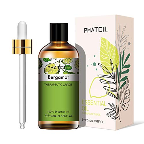 PHATOIL Aceites Esenciale de Bergamota 100 ml, 100% Naturales Puros, Aceite Esencial de Aromaterapia de Grado Terapéutico, Aceite Esenciales para Humidificador, Difusor, Regalos Perfectos