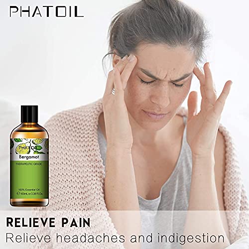 PHATOIL Aceites Esenciale de Bergamota 100 ml, 100% Naturales Puros, Aceite Esencial de Aromaterapia de Grado Terapéutico, Aceite Esenciales para Humidificador, Difusor, Regalos Perfectos
