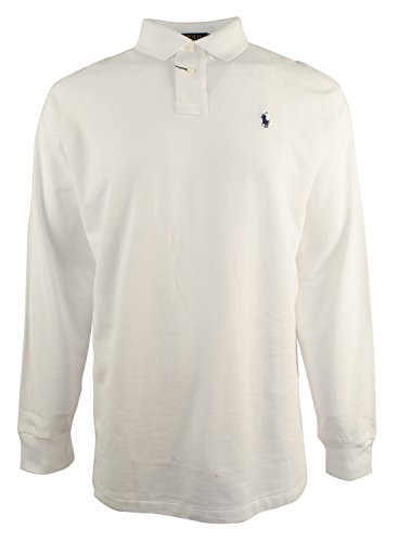 POLO RALPH LAUREN Polo de malla de manga larga para hombre, Blanco, X-Large