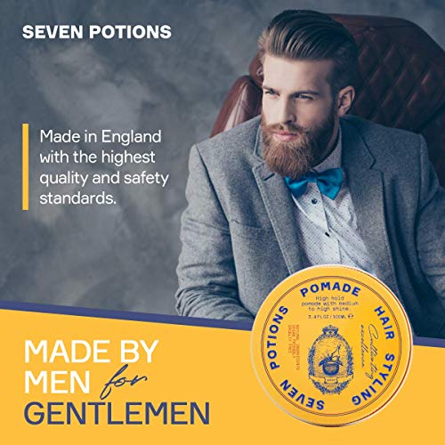 Pomada de Estilización Natural para Hombres de Seven Potions - Natural, A Base de Agua, Alto Brillo, Producto de Alta Sugeción de Cabello - 100% Vegano, Libre de Crueldad Animal (100ml)