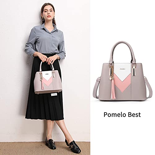 Pomelo Best Bolso de Mujer, Bolso señora Piel, Diseño Elegante en Forma de V y con Borla Colgante, perfecto para Trabajo, Diario Vida, Navidad y Fiesta ect
