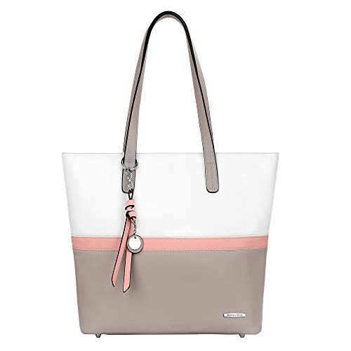 Pomelo Best Bolsos de Mujer,Bolso Señora Tote,Bolso Bandolera Rayas,Bolso Shopper,PU Piel Bolso de Hombro Mujeres del Trabajo, Diario Vida y Vacaciones (Rosa)