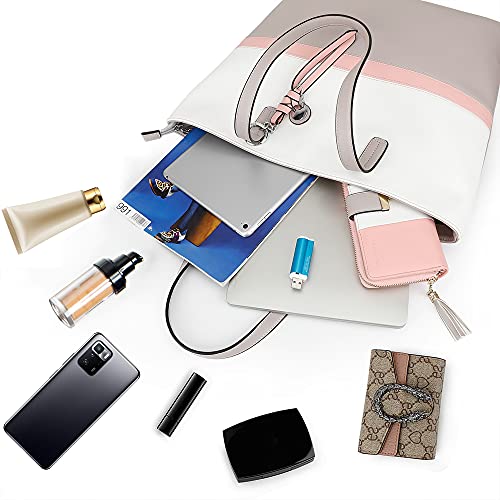 Pomelo Best Bolsos de Mujer,Bolso Señora Tote,Bolso Bandolera Rayas,Bolso Shopper,PU Piel Bolso de Hombro Mujeres del Trabajo, Diario Vida y Vacaciones (Rosa)
