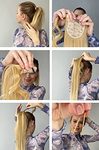 PRETTYSHOP 65cm Postizo Trenza Coleta Extensión De Cabello Voluminoso Ondulado Rubio Claro Con Reflejos Marrones HCW104