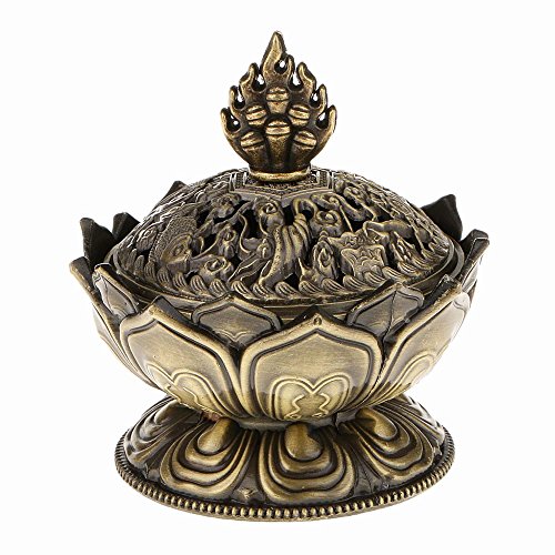Quemador de Incienso de Lotus Form, Mini Metal Quemador de Incienso del Sostenedor de la Aromaterapia, Incensario de la Estufa de Retroceso para Accesorios del Regalo de la Decoración Casera