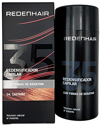 REDENHAIR - Redensificador Capilar - Fibras Capilares - Microfibras Capilares de Queratina - No destiñe - Resistente a Lluvia. Viento y Sudor - Solución Alopecia - Cabello Castaño - 23 gr.