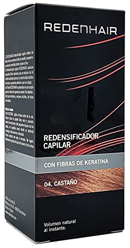 REDENHAIR - Redensificador Capilar - Fibras Capilares - Microfibras Capilares de Queratina - No destiñe - Resistente a Lluvia. Viento y Sudor - Solución Alopecia - Cabello Castaño - 23 gr.