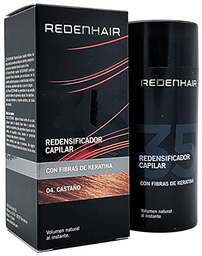 REDENHAIR - Redensificador Capilar - Fibras Capilares - Microfibras Capilares de Queratina - No destiñe - Resistente a Lluvia. Viento y Sudor - Solución Alopecia - Cabello Castaño - 23 gr.