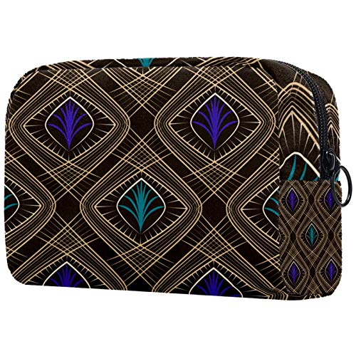 Regalo del día de la Madre Estuche Grande de Maquillaje Estuche con Cremallera Organizador de cosméticos de Viaje para Mujeres y niñas - Retro Vintage Hermosa Textura Art Deco