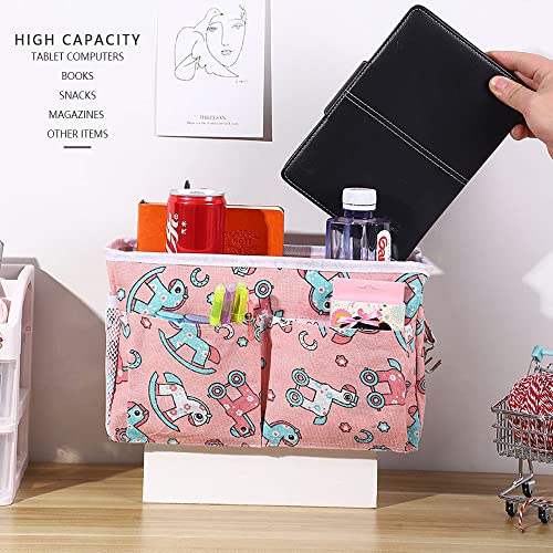 Ruikdly Organizador de Cabecera,Organizador de Cama con Gancho,Cama Colgante Bolso,Cama Colgante Bolso de Bolsillo,Impermeable para Libro,Revistas,iPad,Teléfono Móvil,Mando a Distancia(Rosado)