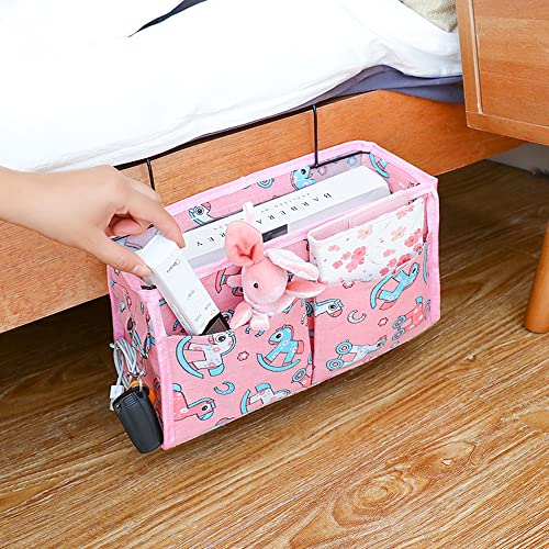 Ruikdly Organizador de Cabecera,Organizador de Cama con Gancho,Cama Colgante Bolso,Cama Colgante Bolso de Bolsillo,Impermeable para Libro,Revistas,iPad,Teléfono Móvil,Mando a Distancia(Rosado)