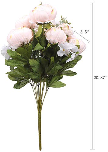 Ruiuzi Vintage Ramo de Flores de peonia Rosa, Artificial, para Boda decoración para el hogar (Spring Light Pink)