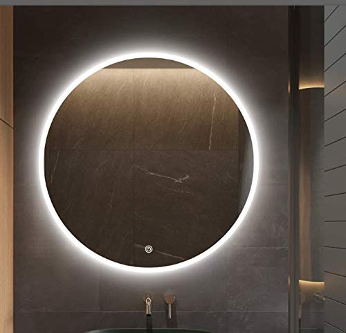 S-bagno - Espejo de baño redondo con retroiluminación LED, 80 cm de diámetro, con altavoz Bluetooth integrado, brillo regulable, almohadilla deshumidificadora e interruptor con sensor de contacto