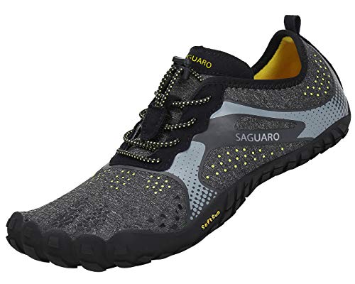 SAGUARO Hombre Mujer Barefoot Zapatillas de Trail Running Minimalistas Zapatillas de Deporte Fitness Gimnasio Caminar Zapatos Descalzos para Correr en Montaña Asfalto Escarpines de Agua, Negro, 42 EU