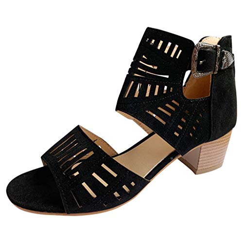 Sandalias de mujer Gladiator romanas, sandalias de playa con correa Peep Toe antideslizante, cómodas patrón de serpiente, zapatos de moda elegantes para el tiempo libre, Negro , 38