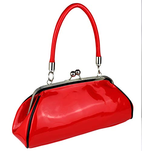 Schompi Bolso De Mano Vintage Para Mujer, Lazo Decorativo, Charol, Negro Rojo, Color:Rojo