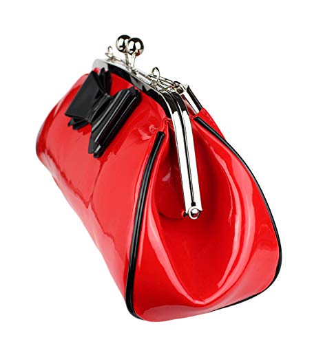 Schompi Bolso De Mano Vintage Para Mujer, Lazo Decorativo, Charol, Negro Rojo, Color:Rojo