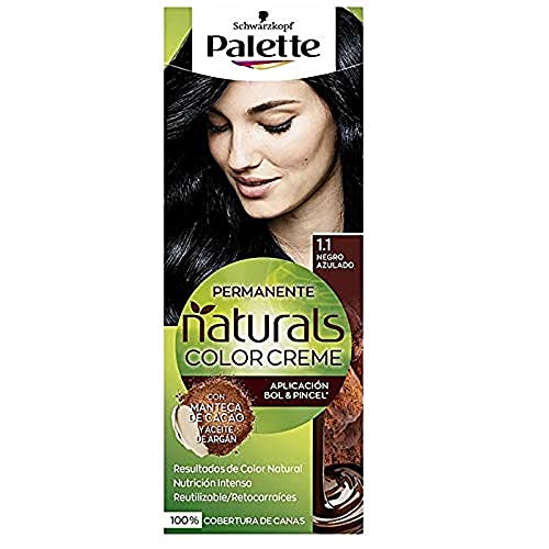 Schwarzkopf Palette Naturals Color Creme - Tono 1.1 cabello Negro Azulado - Coloración Permanente – Óptima cobertura de canas – Colores naturales