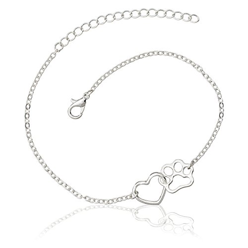 Selia Brazalete de Corazon con Huellas de Animal /Pulsera Animal Love / Brazalete Minimalista Ajustable diseño Amor por los Animales
