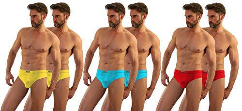 Sesto Senso Calzoncillos Slips Hombre Microfibra Paquete de 6 Bragas Ultra Suave 2X Amarillo 2X Turquesa 2X Rojo L