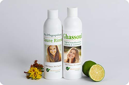 Set completo de polvo de arcilla/ghassoul - para el cuidado del cabello y del cuerpo sin químicos ni jabón