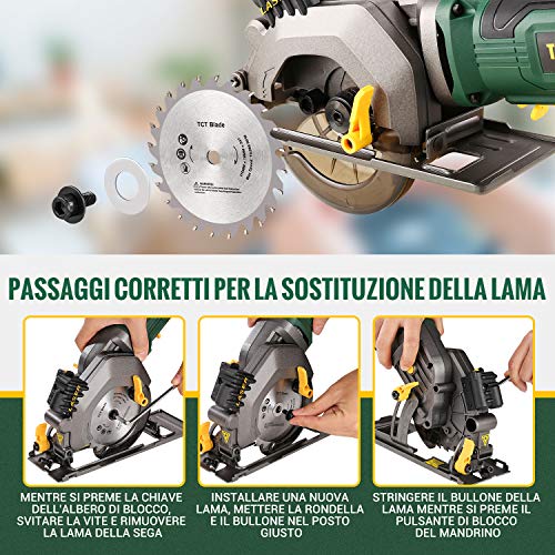 Sierra Circular, TECCPO 580W Mini Sierra Circular, Velocidad 3500RPM, Con Luz Láser, Motor de Cobre Puro, 115mm Diámetro de Hoja de Sierra, Cortar Madera, Ángulo Ajustable a 45 °- TAMS24P