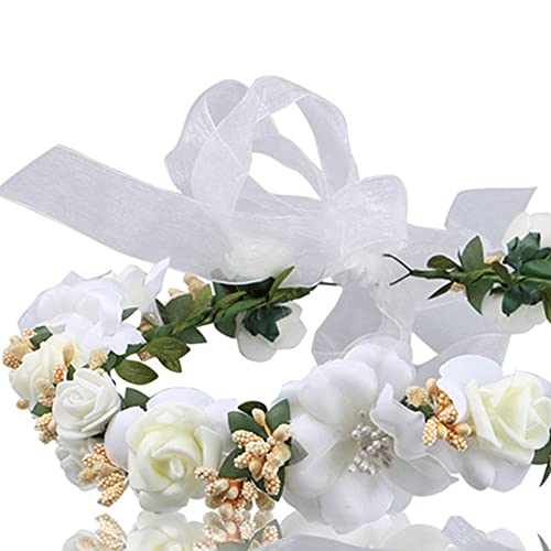 Snowtain Corona de flores,Vendas de la corona de la flor,Flores Corona Flores Diadema,Novia Dama Flor Diadema,Ajustable de Floral Hairband, para mujeres y niñas para la fiesta del festival Boda