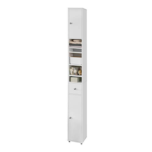 SoBuy BZR34-W Mueble Columna de baño, Armario para baño Alto,estanterías de baño-2 Puertas y 1 cajón H 180 cm ES