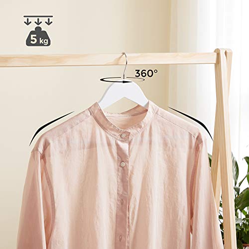 SONGMICS Perchas de Madera para Trajes, Juego de 20, Madera Maciza, Hombros con Muescas, Antideslizantes para Chaquetas, Camisas, Pantalones, Gancho Giratorio de 360°, Blanco CRW03W-20
