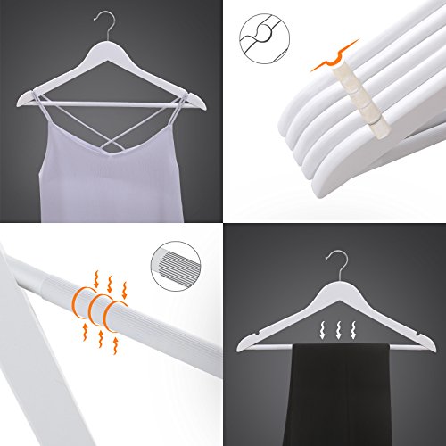 SONGMICS Perchas de Madera para Trajes, Juego de 20, Madera Maciza, Hombros con Muescas, Antideslizantes para Chaquetas, Camisas, Pantalones, Gancho Giratorio de 360°, Blanco CRW03W-20