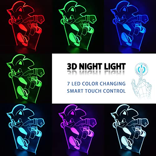 Sonic Juguete Lampara 3d Luz Nocturna Infantil-16 Variaciones De Color/1 Mando A Distancia/1 Base Negra/-DecoracióN Del Hogar Regalos De Creativo Anime Sonic Figura Lamp Para Niños Hombre