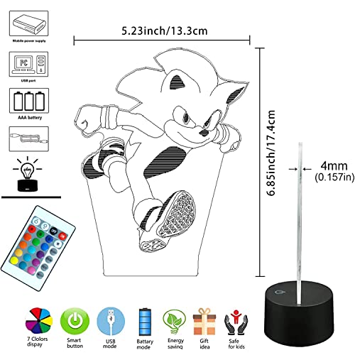 Sonic Juguete Lampara 3d Luz Nocturna Infantil-16 Variaciones De Color/1 Mando A Distancia/1 Base Negra/-DecoracióN Del Hogar Regalos De Creativo Anime Sonic Figura Lamp Para Niños Hombre