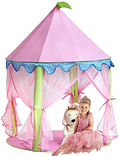 Sonyabecca Castillo de Princesa Castillo de Tienda de Jugar Castillo Princesa para niña Pop up(diámetro: 102 cm, Altura: 140 cm)