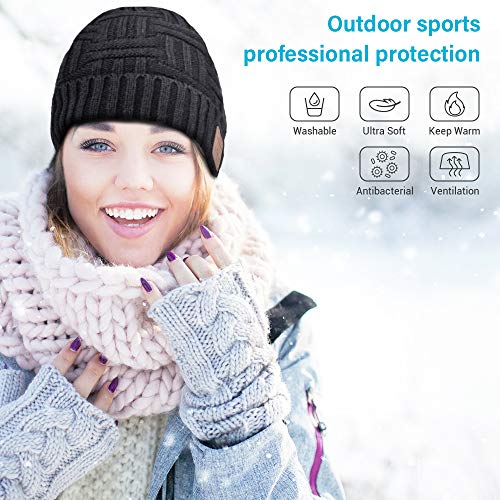 SOOFUN Regalos Originales para Hombre y Mujer Gorro Bluetooth - Bluetooth 5.0 Gorro Bluetooth, Gorro de Invierno con Auriculares Bluetooth Inalámbricos, Apto para Ciclismo, Trotar, Esquí (BZ-2)