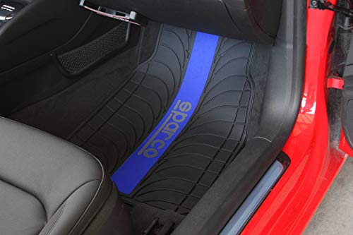 Sparco Juego de Alfombra Goma Color Franja Universal, LATEX, Azul